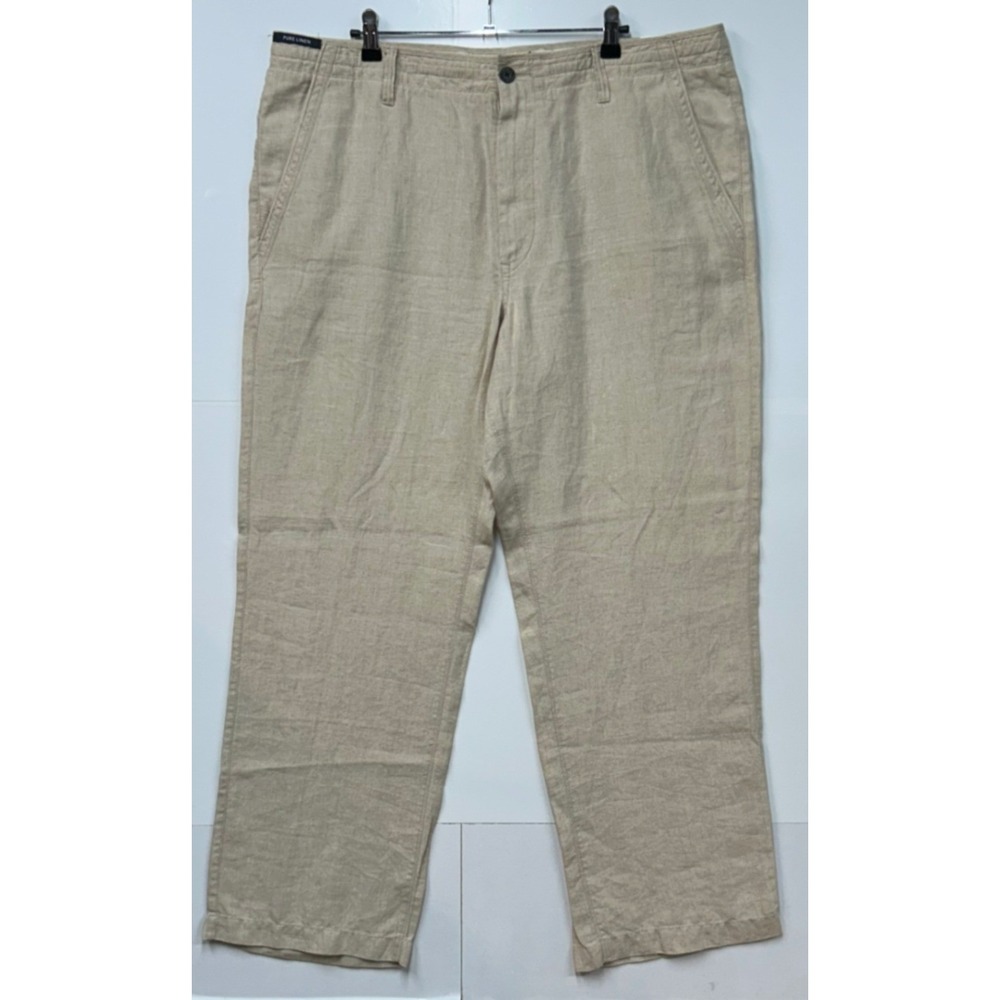 Marks & Spencer Mens 100% Pure Linen Pants Natural Beige 40x31 Straight Leg